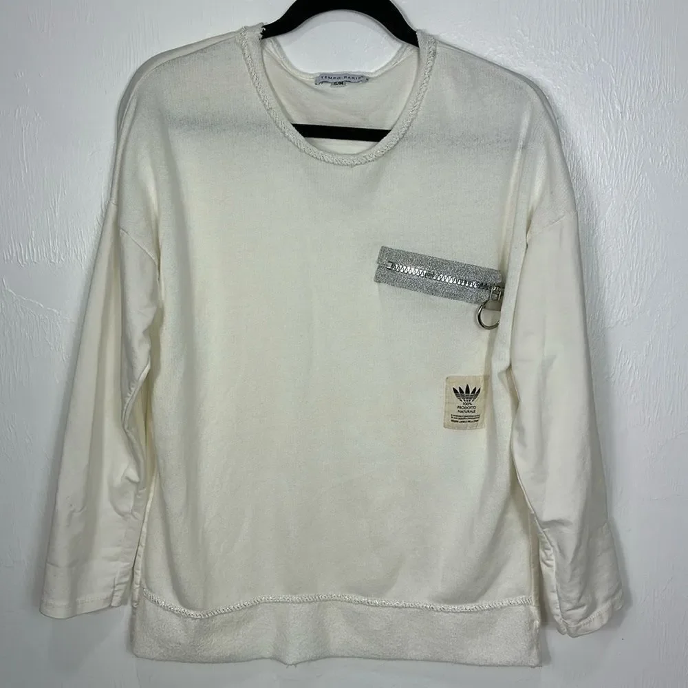 Tempo Paris Off White Cotton Blend Relaxed Fit Top Size S/M